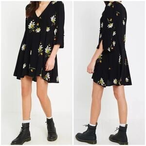 Boho Floral Mini Dress Free People S Black V Neck Flowy A Line Bell Sleeve